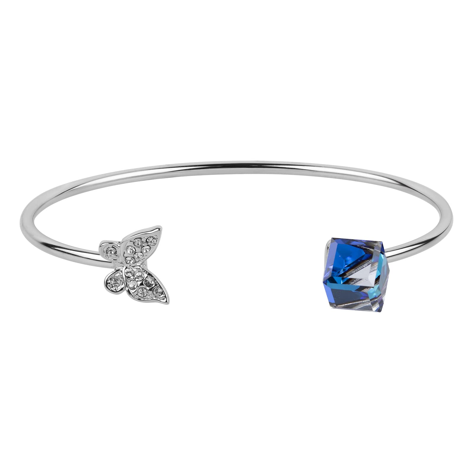 Crystals Cuff Bangle Embellished Butterfly Cube Sterling Silver Fashion Bracelet For Women and Ladies