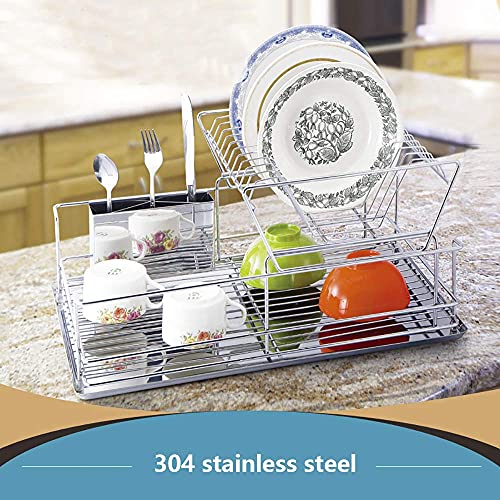 Dish Drying Rack, Stainless Steel Kitchen Dish Drainer Rack with Utensil Holder/Drain Board/Cutting Board Bracket Cutlery Rack for Kitchen Restaurants (18.5x12.6 inch) - immagine 6
