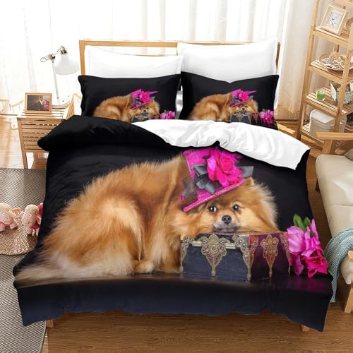 Housse de couette 3D imprimé chien mignon microfine 2 taies 260x220