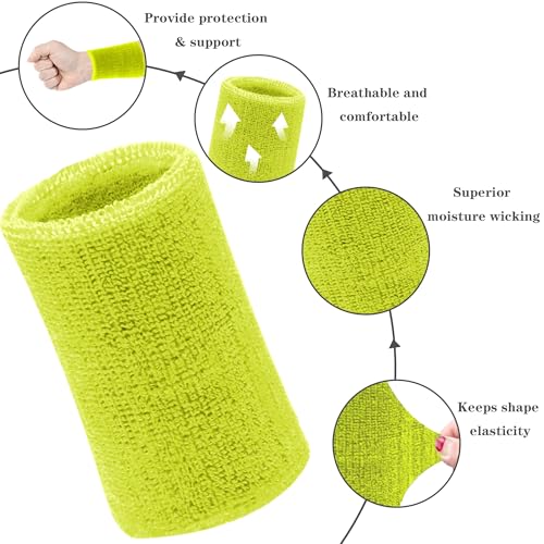 Image of 6 Inch Wrist Sweatbands Tennis Wrist Bands Absorbent Sweat Band for Men and Women Sport Long Wrist Bands, Breathable Cotton Athletic Sweatbands for Basketball, Workout, Running (4 Pack)
