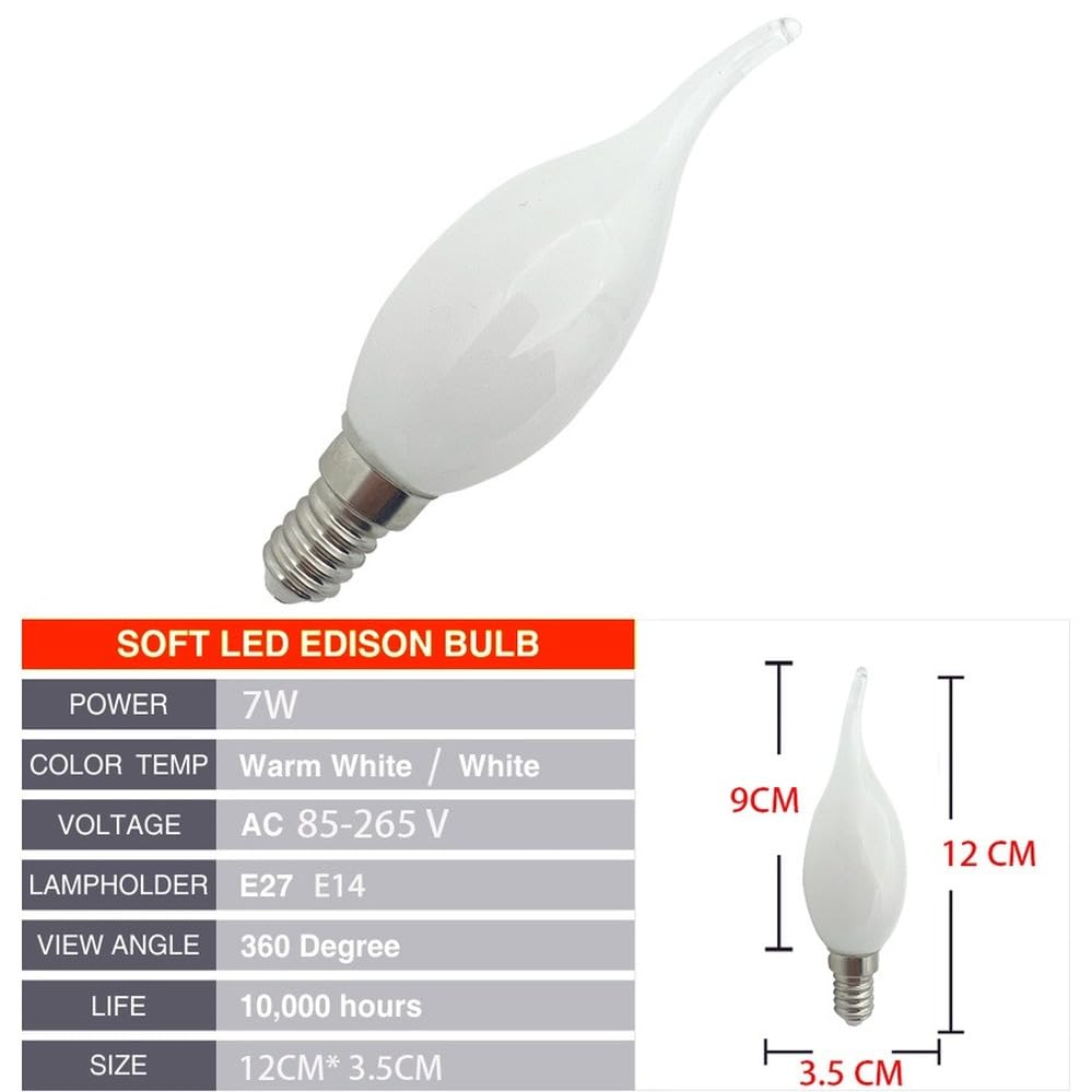 GERRIT Ampoule LED à Filament de bougie rétro 7W C35, ampoule givrée E27 E14, lampe à vis Edison à intensité variable, lustre blanc chaud, 10 pièces (Color : Warm light, Size : TAIL PULL_E14_7W)