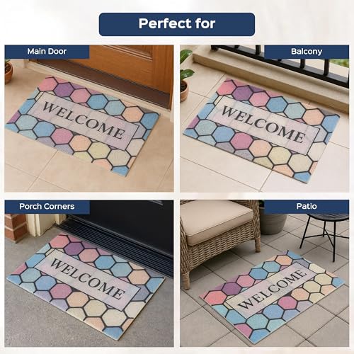 Image of HomeStrap Welcome Door Mat for Home Entrance | Anti Slip Rubber Floor Mat for Home & Office Door | Multicolour