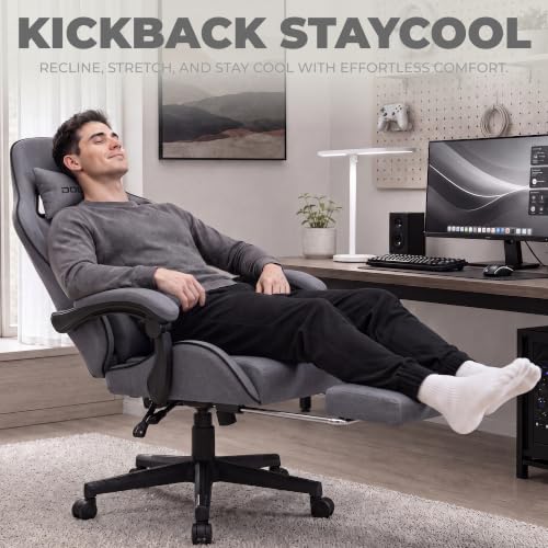 Image of Dowinx Gaming Chair Fabric with Pocket Spring Cushion, Massage Game Chair Cloth with Headrest, Ergonomic Computer Chair with Footrest 290LBS, Grey
