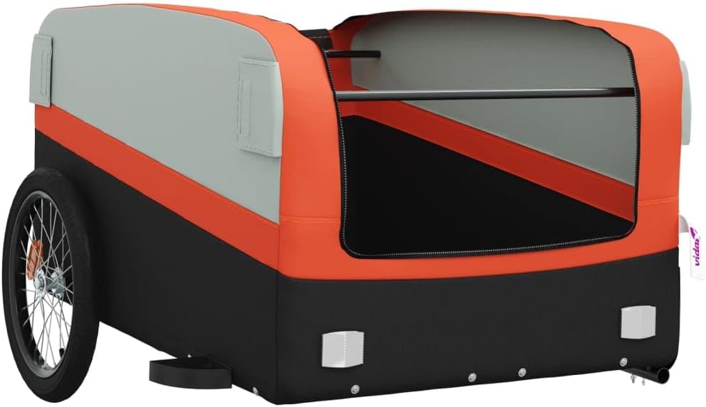 Heavy Duty Bike Cargo Trailer with Safety Flag, 99.2 lb Load Capacity Iron Bicycle Cart for Groceries, Luggage, and Plants, Black and Orange