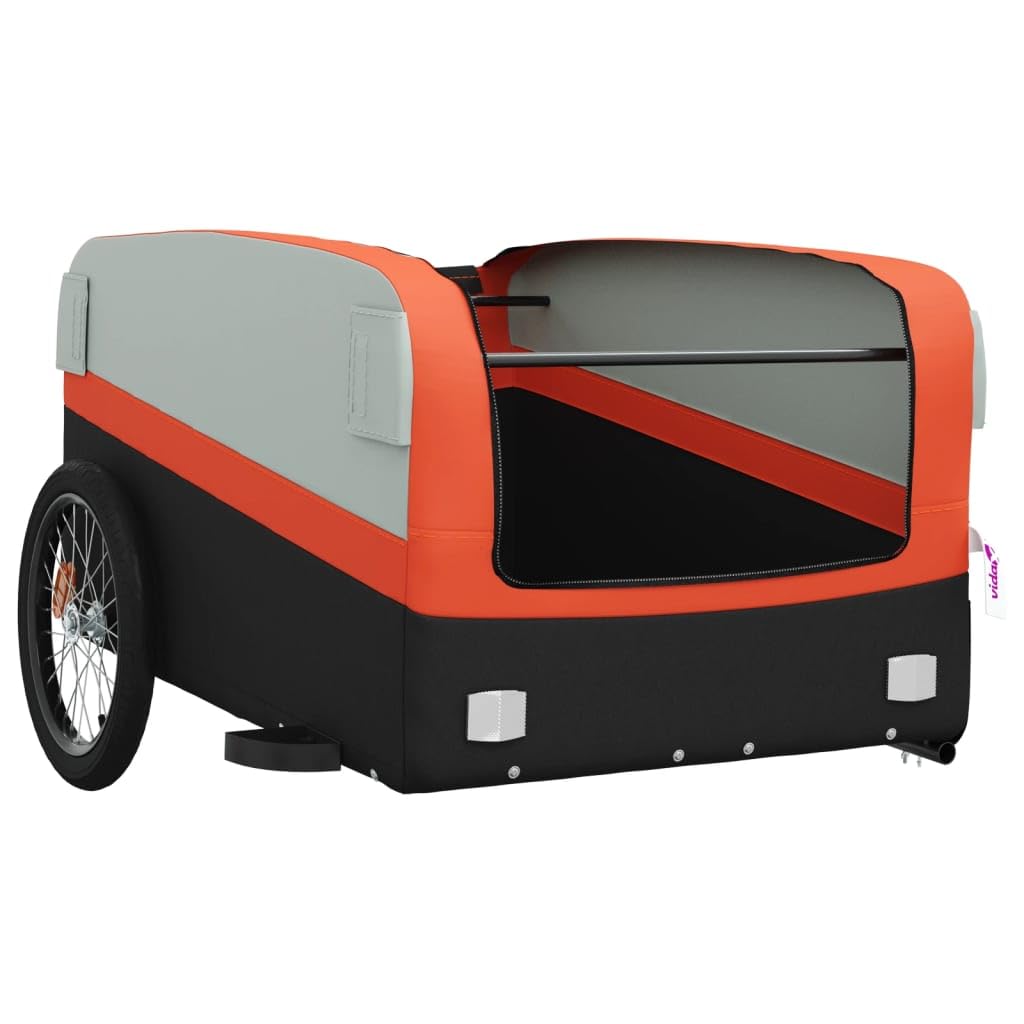 Remolque de bicicleta negro y rojo de hierro con capacidad de carga x 52,5 x 42, barra de tiro, bandera de seguridad para transportar equipaje, carga, perro, niño, camping, vida cotidiana