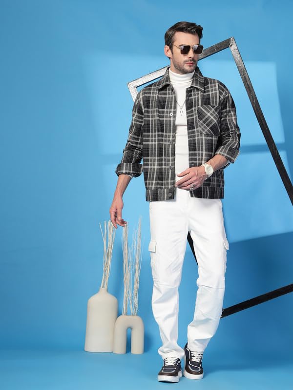 Image of CHKOKKO Men's Tweed Winter Shacket Stylish Flannel Plaid Standard Length Jacket Shirt
