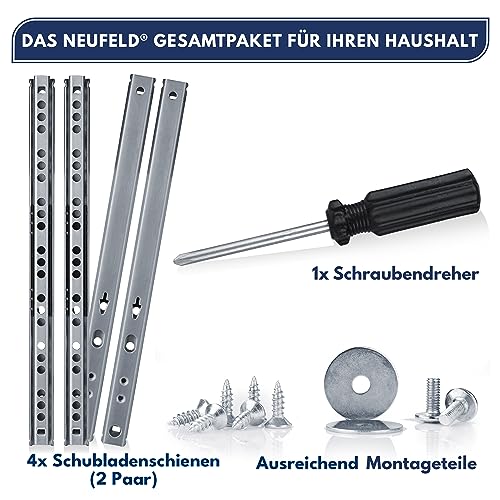 NEUFELD® Schubladenschienen 342mm - 17mm Nut (inkl. Montagematerial) - Schubladenauszug - Schubladen Schienensystem - Schienen für Schubladen