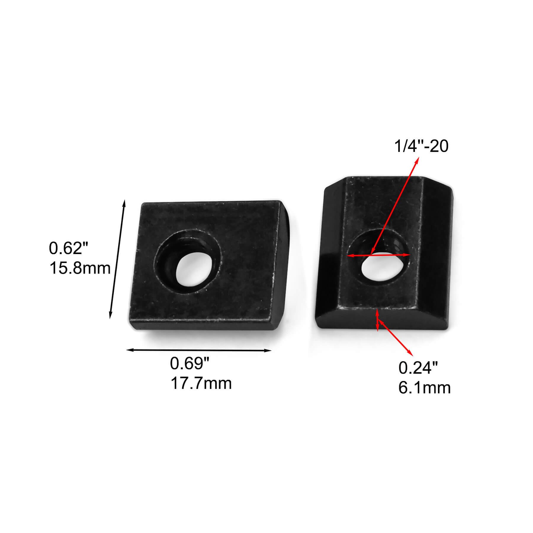 20 ekonomicznych nakrętek T 6,35 mm, 20 sztuk, do wytłaczania aluminium serii 15 lub 3,8 cm, czarne