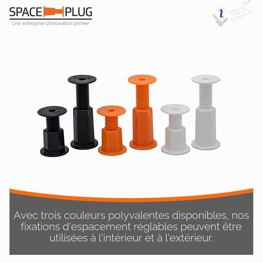 Space-Plug Lot de 100 entretoises réglables (taille mini pour espaces de 15 à 35 mm), lot de 100 entretoises grises, utilisation professionnelle et bricolage pour cuisine, chambre, salle de bain et