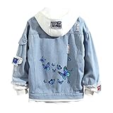 Jugend-Jeansjacke mit Schmetterlingsdruck aus Denim-Baumwolle + Polyester, Gewicht ca. 0,8 kg (2 LB). Unsere Y2K Jacket Button Down Trucker, Modetrend, einfach zu kombinieren mit kurzen Ärmeln und Pullovern.