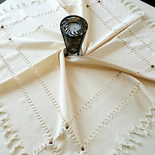 Secret Sea Collection Antique Handmade Cotton Small Tablecloth Decorated with Wooden Beads (36" X 36")