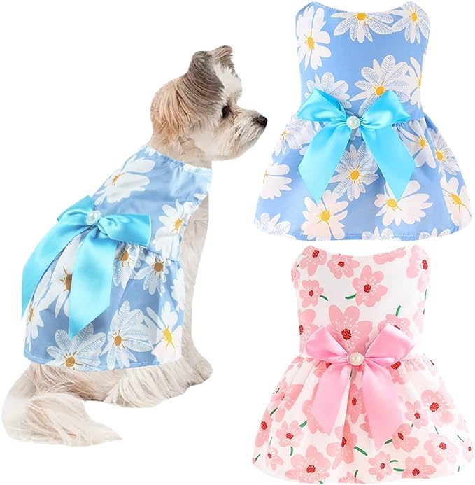 KUTKUT Pack of 2 Dog Girl Dresses, Small Dogs Clothes Girls Outfit for