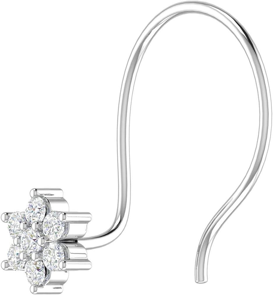 0.04 Carat 7-Stone Cluster Natural Diamond Nose Pin Stud in 14K Solid Gold Nose Stud (SI1-SI2 Clarity) - IGI Certified