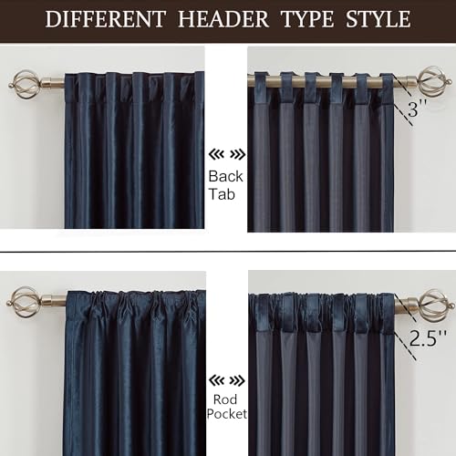 Image of 100% Blackout Navy Blue Velvet Curtains 102 inch Long for Living Room,2 Panel Back Tab Deep Blue Thermal Insulated Room Darkening Curtain with Liner Noice Reducing Soundproof Window Drapes for Bedroom