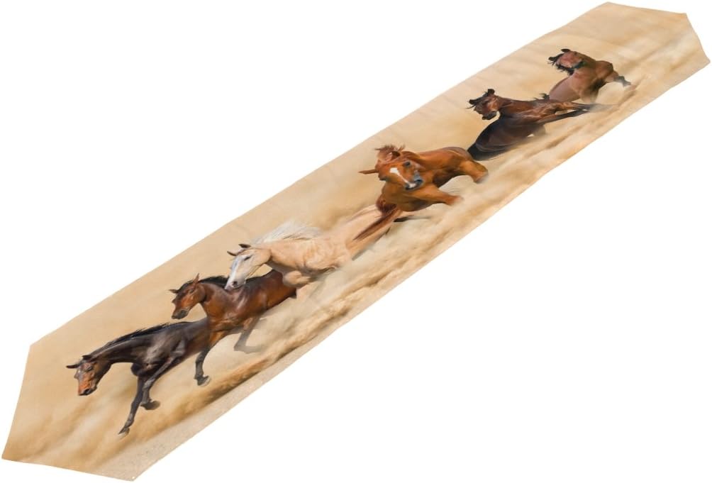 ALAZA Table Runner Home Decor, Stylish Horse Herd in Desert Sand Storm Table Cloth Runner Coffee Mat for Wedding Party Banquet Decoration 13 x 90 inches