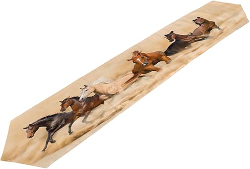 Miniatura 2 de ALAZA Camino de mesa Home Decor, elegante Horse Herd en la arena del desierto STORM Mantel Runner Mat de café para Boda Fiesta Banquete Decoración