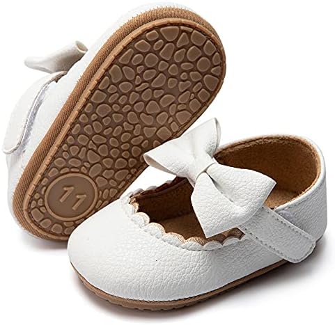 HsdsBebe Infant Baby Girls Mary Jane Flats Bow Non-Slip Soft Sole Princess Toddler First Walkers Sneaker Wedding Dress Shoes(HM1628 White,2)