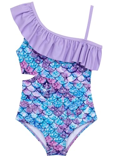 Image of Alakuoti Girls One Piece Swimsuits Cutout Ruffle Bathing Suit Quick Dry Beach Swimwear with Adjustable Strap 5-14 Years