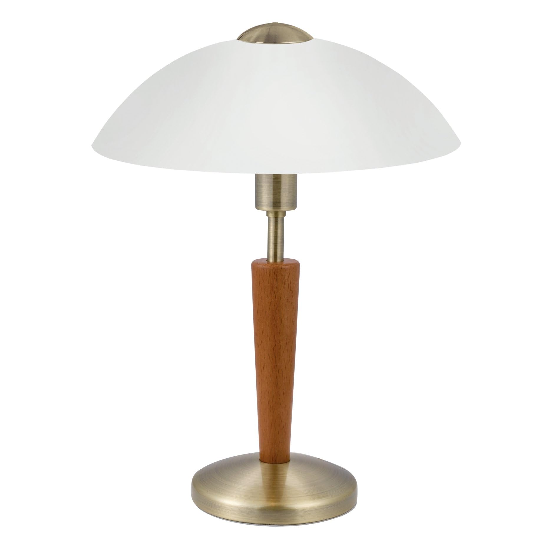Eglo Solo 1 Table Lamp, 1 Bulb Table Lamp, Material: Steel, Wood, Colour: Burnished, Walnut, Glass: Satin White, Socket: E14, Includes Touch Dimmer