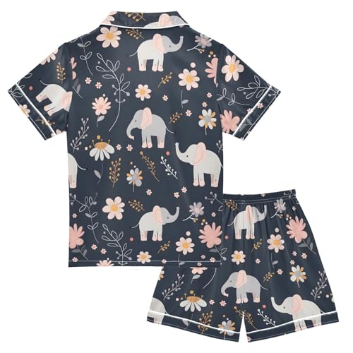 Animal Elephant Flower Cute Pajamas Set Summer Button Down Sleepwear Pjs Sets Comfy Loungewear2