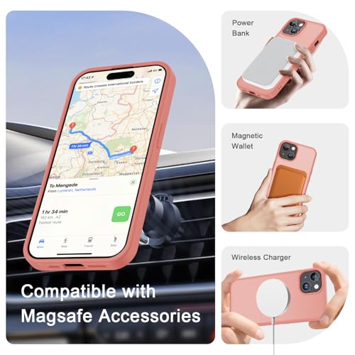 Image of YENAPOON for iPhone 15 Case, iPhone 14 /13 Case, Matte Magnetic Phone Cover [with 1 Screen Protector] [Support for MagSafe] [Shockproof Military Grade Protection] Translucent Frosted Back, Pink
