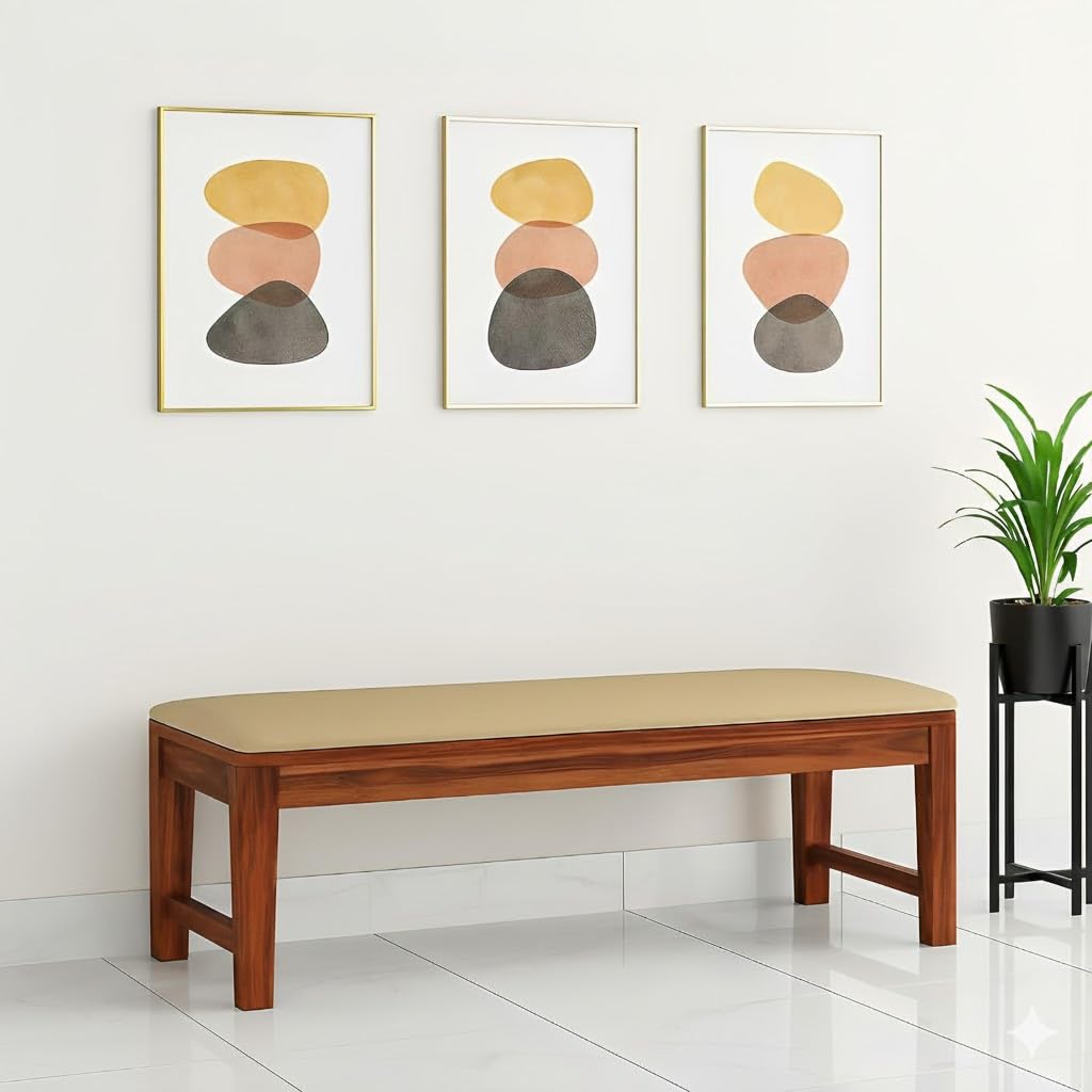 Wooden Seating for Home & Office, Multipurpose Seating Bench for Daining Table/Indoor and Outdoor/Balcouny, Bench with Cushion, Teak Finish (Natural, 48x14x17.5)-image-47