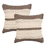 · REDEARTH · Boho Textured Throw Pillow Cases - Woven Tufted Decorative Farmhouse Cushion Covers Set for Couch - Sofa - Bed - Chair - Dining - Patio - Outdoor - 100% Cotton (18x18; Natural) Pack of 2