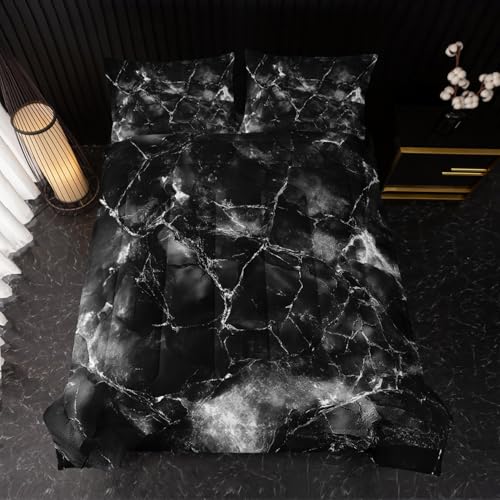 Image of Nttopship Black and White Comforter Set Full Size,Black and White Marble Bedding Set 3 Pcs Bedding for Adults, Marble Room Decor with Comforter and 2 Pillowcases Soft and Lightweight