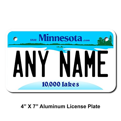 TEAMLOGO Personalized Minnesota License Plate - Sizes for Kid's Bikes, Cars, Trucks, Cart, Key Rings Version 1 (4 X 7 Aluminum License Plate)
