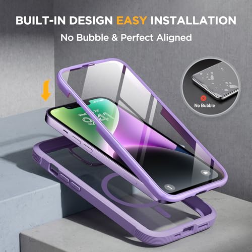 Image of Miracase Glass Series Designed for iPhone 14 Plus Case 6.7 inch, 2023 Upgrade Full-Body Magnetic Clear Case with Built-in 9H Tempered Glass Screen Protector,Compatible with MagSafe,Purple