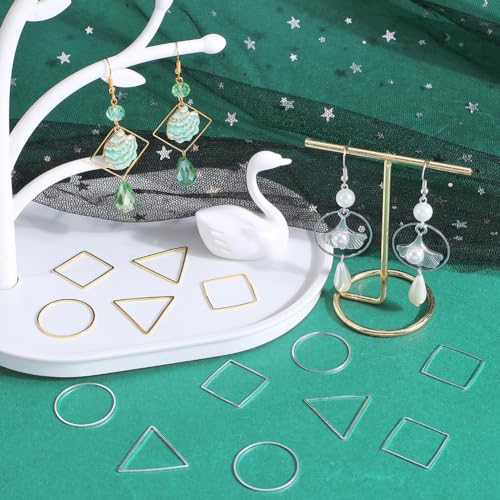 SOFPLATE 1 Box 120Pcs 6 Styles Beaded Earring Making Hoop Gold Silver beading Earring Hoops Linking Ring Square Triangle Earring Components Findings for DIY Earrings Crafts Jewellery Making Supplies - Image 4