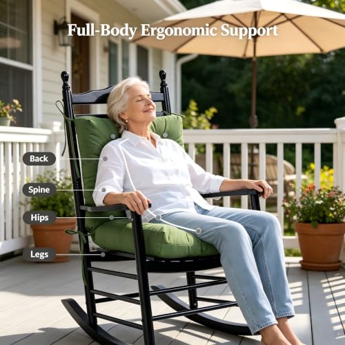 Image of QILLOWAY Outdoor Chair Cushion for Patio Furniture, Waterproof Patio Cushions Set of 4 with Ties, Fade Resistant Replacement Pads for Outdoor Rocking Chairs,Dark Green