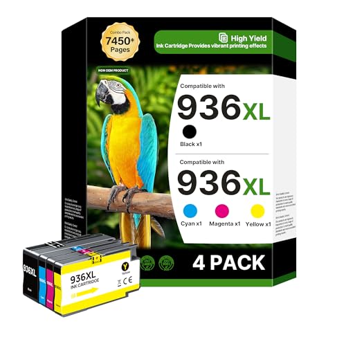 Image of 936XL Ink Cartridge Combo Pack Compatible | Black, Cyan, Magenta, Yellow (4-Pack) | Works with HP OfficeJet Pro 9125e, 9120e, 9135e, 9120, 9130, Wide Format 9730