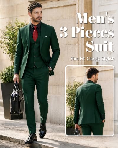 Image of MY'S Men's Suit Slim Fit One Button 3-Piece Suit Blazer Dress Business Party Jacket Vest & Pants