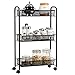 COSTWAY Carrello a Rete Multiuso, Scaffalatura a 3 Ripiani in Acciaio, Carrello da Cucina con Ruote, Ideale per Bagno Cucina Ufficio, 70,5 x 44,5 x 18cm (Nero)