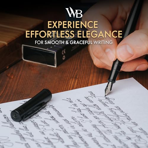 Image of Wordsworth & Black Luxury Fountain Pen Set for Writing, Bent Nib, All Black | Gift for Men & Women, Brass Body, German Iridium, Calligraphy, Converter + 24 Ink Cartridges, Refillable, Leak-Free
