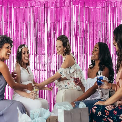 Image of Hampton Distribution 6 Pack Pink Fringe Backdrop, Pink Tinsel Backdrop Curtains, Decorations for Baby Showers, Birthday, Holidays, Parties & More