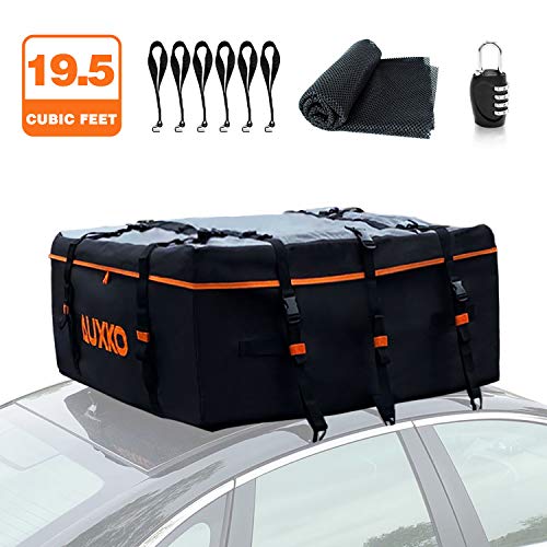 Auxko Car Roof Bag, 19.5 Cubic Feet Truck Pickup Rooftop Cargo Carrier 100% Waterproof Fits All Vehicle with/Without Rack, Includes 6 Door Hooks | Anti-Slip Mat | Lock | 1 Storage Bag