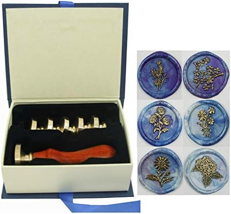 Flower Wax Seal Stamp Set, VIHOME 6 Pieces Rose Flower Sealing Wax Stamps Copper Seals + 1 Wooden Hilt (Flowers Wax Seal…