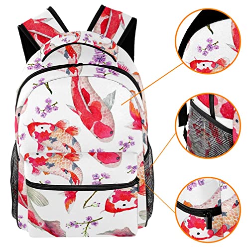 Sac à dos de voyage carpes rouges avec porte-bouteille pour campus