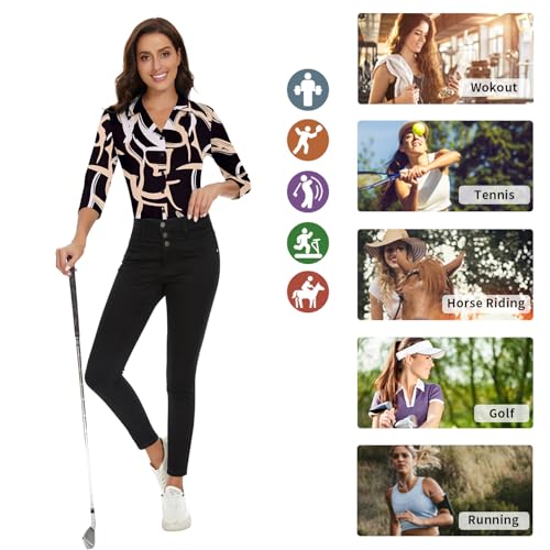 Image of Soneven Womens Golf Polo Shirts 3 /4 Long Sleeve V Neck Button Down Shirts Business Causal Work Blouses Tops
