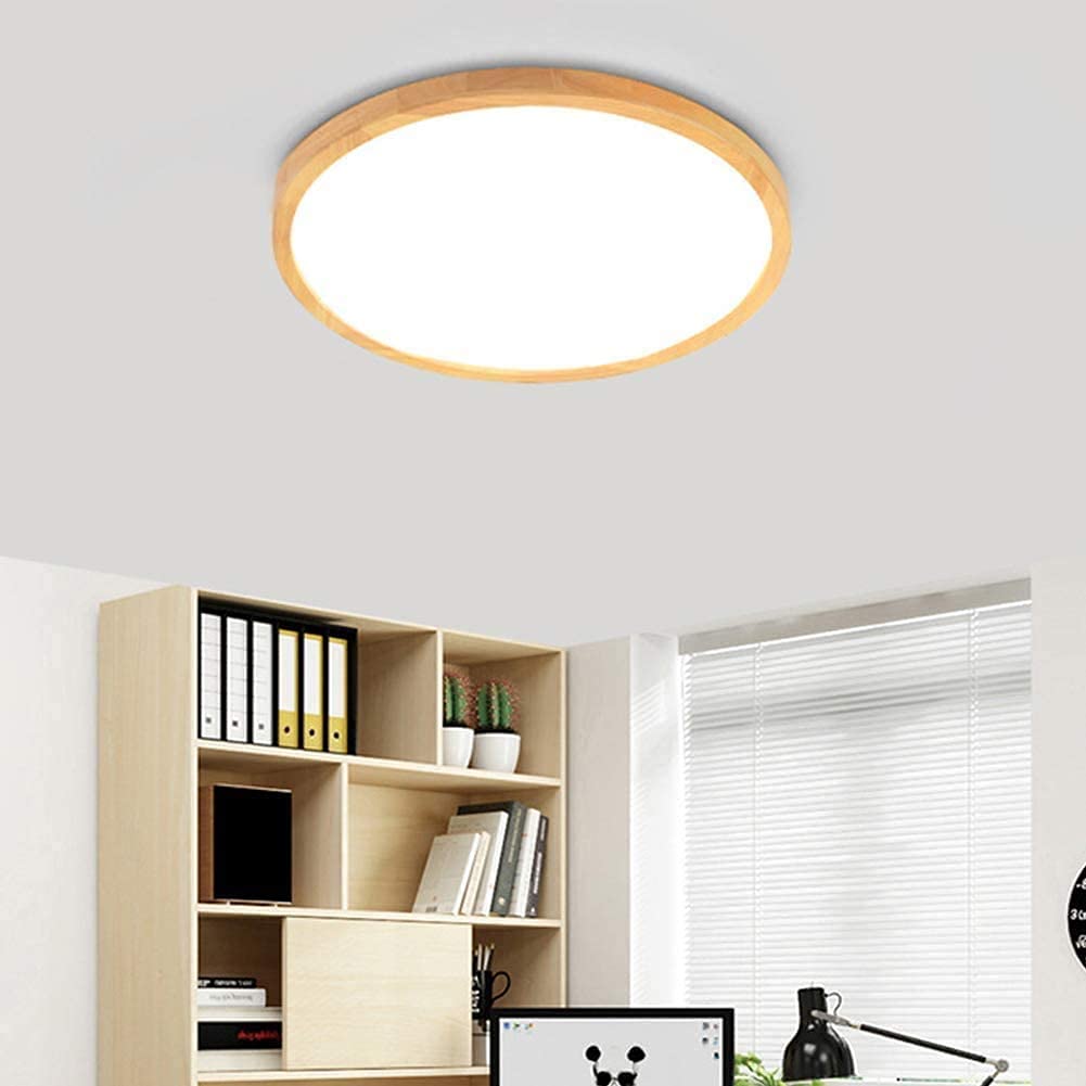 Plafón LED de madera Luz de techo redondo ultrafino de roble regulable con mando a distancia lámpara de dormitorio, sala de estar, IP44, Candelabro para baño, garaje, estudio, comedor, aplique, Ø50cm