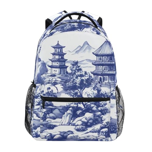 CHIFIGNO Mochila escolar para meninos e meninas grande capacidade mochila escolar viagem mochila azul paisagem antiga, Paisagem antiga azul, Medium, Mochilas Daypack