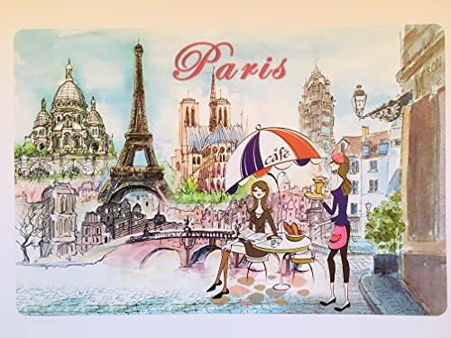 Set de Table Paris - Motif Promenade sur Les quais de la Seine avec la Tour Eiffel et Un café de Paris - Double Face