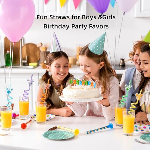 Image of 12 PCS Glitter Mouse Ear Straws, Reusable Spiral Crazy Straws | Straw with Cute Sparkle Ears, Fun Birthday Party Favors for Boys Girls, Cartoon Theme Party Supplies Decorations
