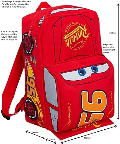 Disney Kids Cars Backpack Official Lightning McQueen 'Piston Cup Champion' 3D Effect Car Children's School Nursery Lunch Bag Large Rucksack Red 95 Carry On