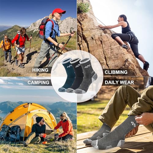 innotree Pacote com 3 meias masculinas de lã de merino, meias de caminhada totalmente acolchoadas pa