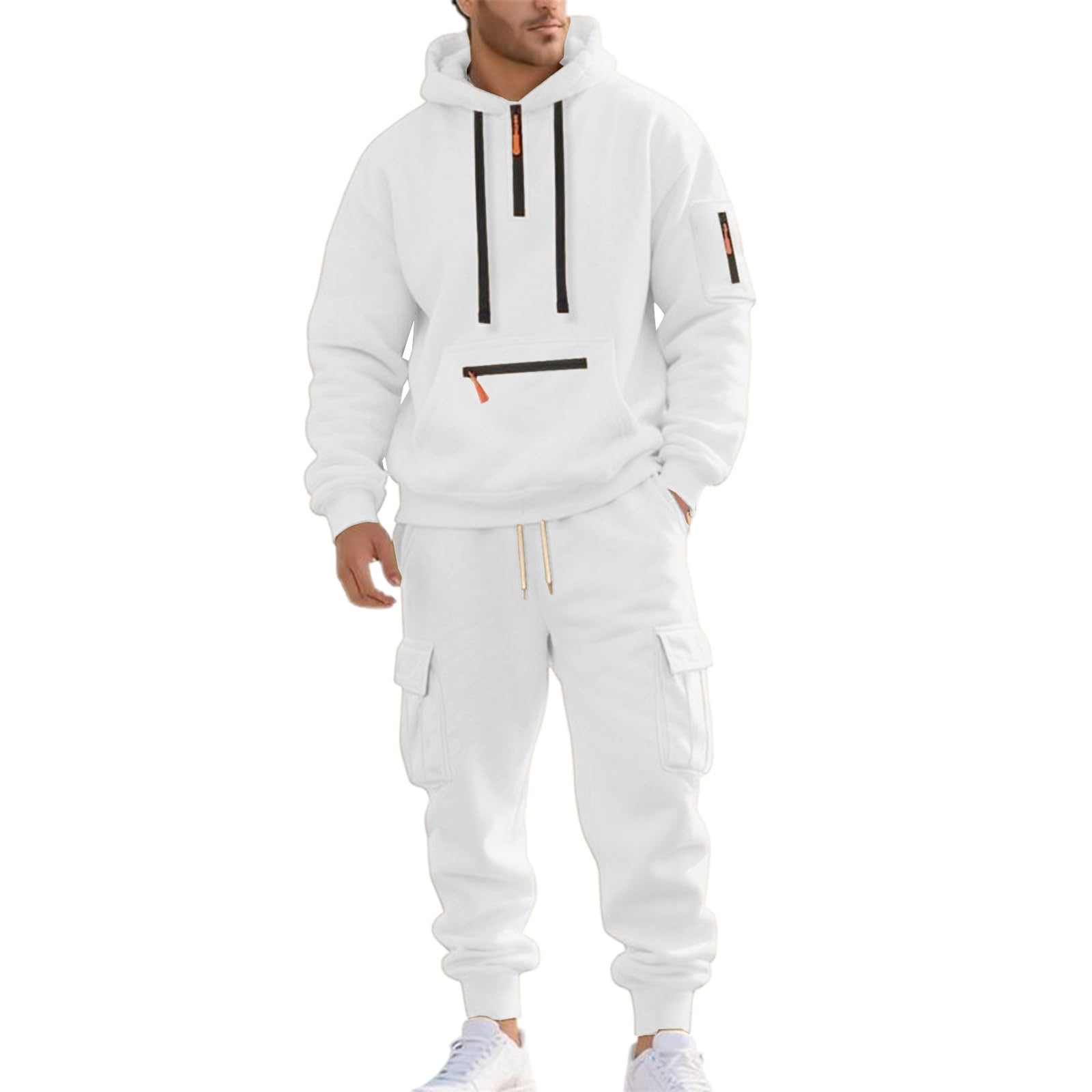 Générique Tuta da uomo Jogging Sport 2 pezzi Cotone Tuta Calda Autunno Inverno Giacca Cappuccio Pantaloni Morbidi Confortevoli Traspirante Casual A15