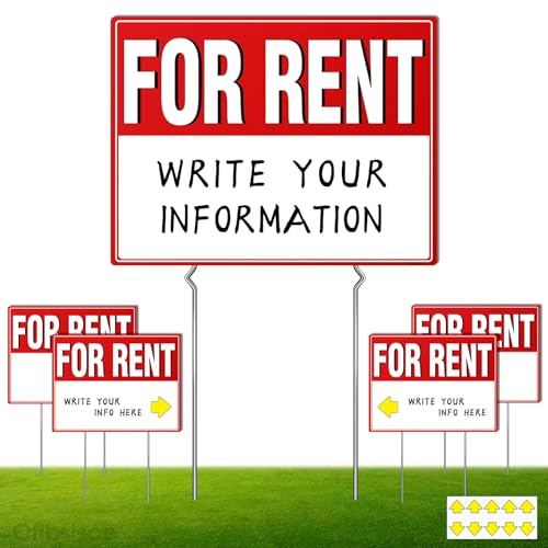 4 Pack For Rent Signs with Stakes 17x13 Double Sided For Rent Yard Signs Large Blank Space for Arrows & Info Weatherproof Landlord Real Estate Lawn Signs