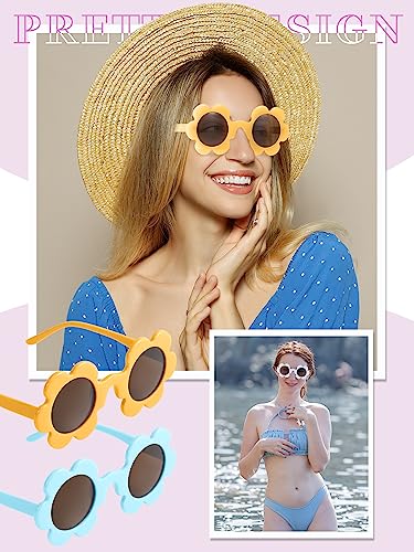 Image of Kanayu Summer Flower Sunglasses for Women 5.71 Inch Round UV Protection Adults Daisy Sunglasses Decor for Beach Party Gift